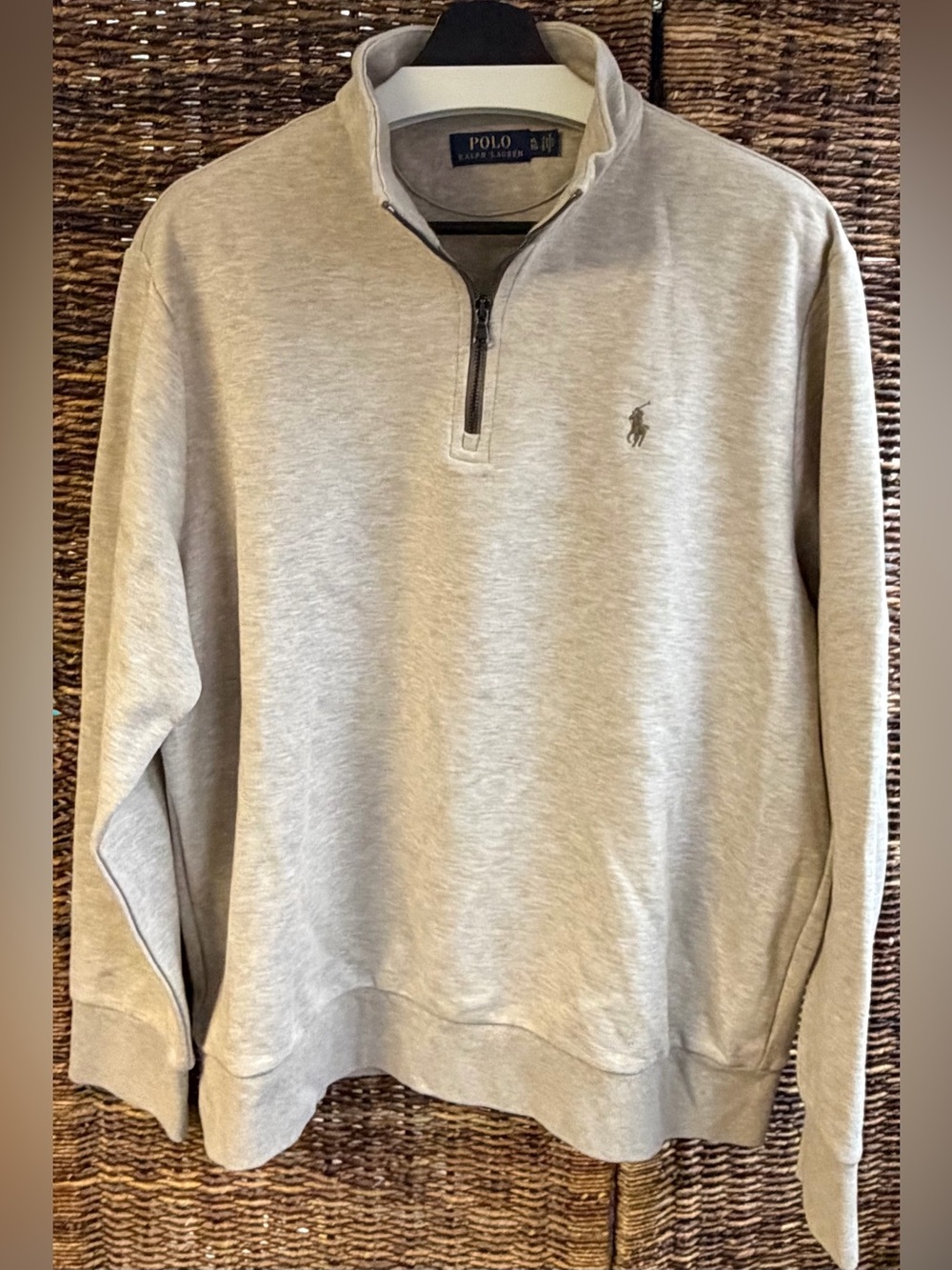 Polo by Ralph Lauren Men's Heather Cream Colored Half-Zip Sweatshirt-XL